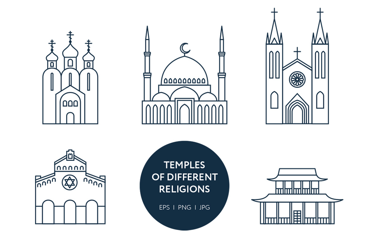 Set of world's religions temples, an Object Graphic by moibalkon