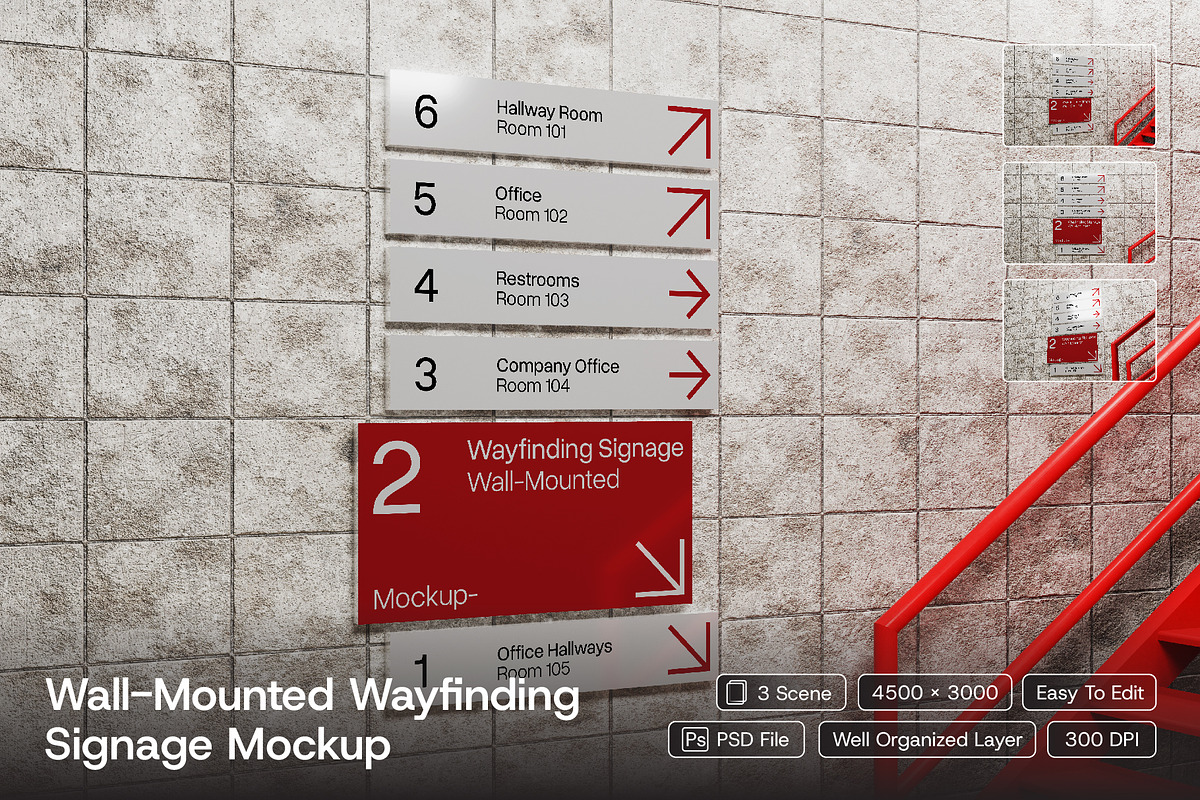 Wall Wayfinding Signage Mockup, an Advertising Mockup by herutage (Photo 1 of 4)