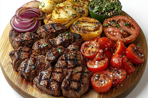 Grilled steak and vegetables serving, a Food & Drink Photo by Pixeness Studio