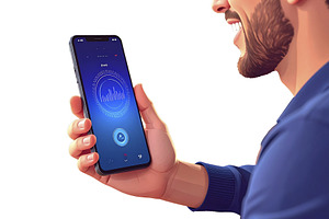 Man engages with an AI assistant on their smartphone isolated il, a Technology Photo by DanFLCreativo