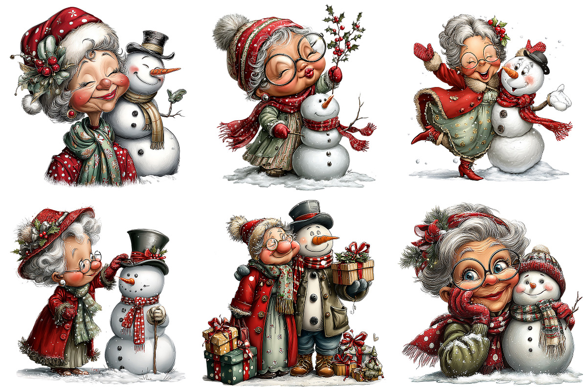 Christmas Grandma with Snowman, an Illustration by Craft Nest (Photo 8 of 9)