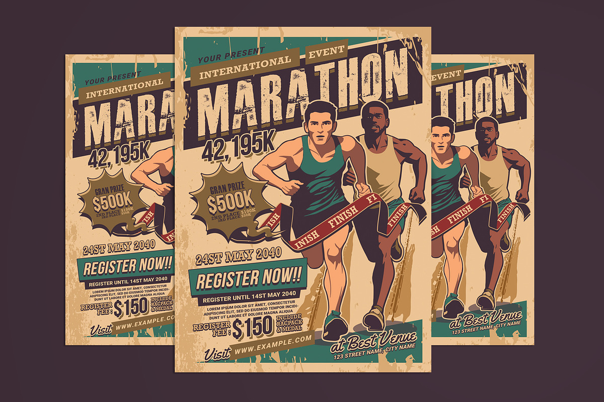 Marathon Run Event Vintage Flyer, a Flyer Template by Muhamad Iqbal hidayat (Photo 1 of 4)