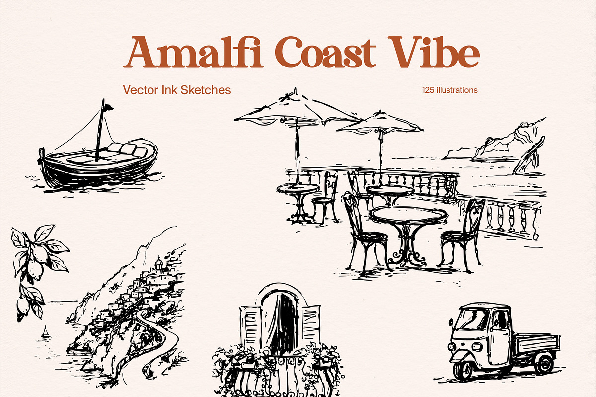 Amalfi Vibe: Vector Ink Sketches, an Object Graphic by divanovskaya_nv (Photo 9 of 20)