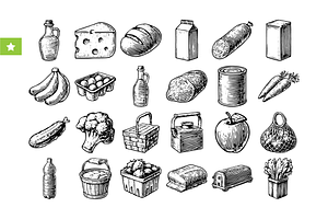 Vintage Grocery Food Icons, an Object Graphic by RT Studio