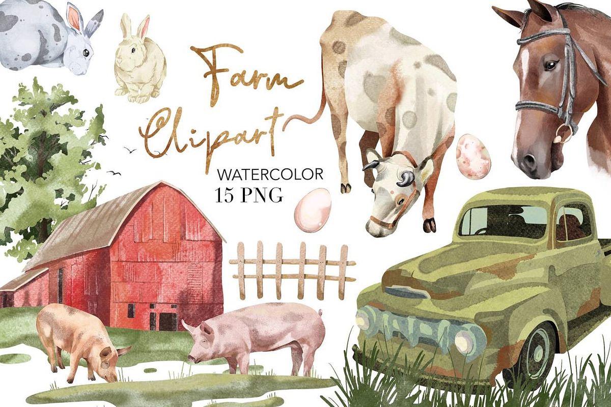 Animal Farm Watercolor Clipart, an Animal Illustration by NKTKNS (Photo 1 of 6)