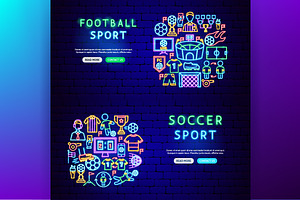 Soccer Football Neon Vector Icons