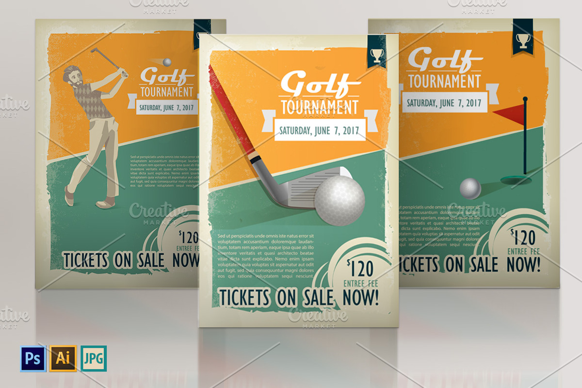 Retro golf posters or flyers set, a Flyer Template by El-Studio