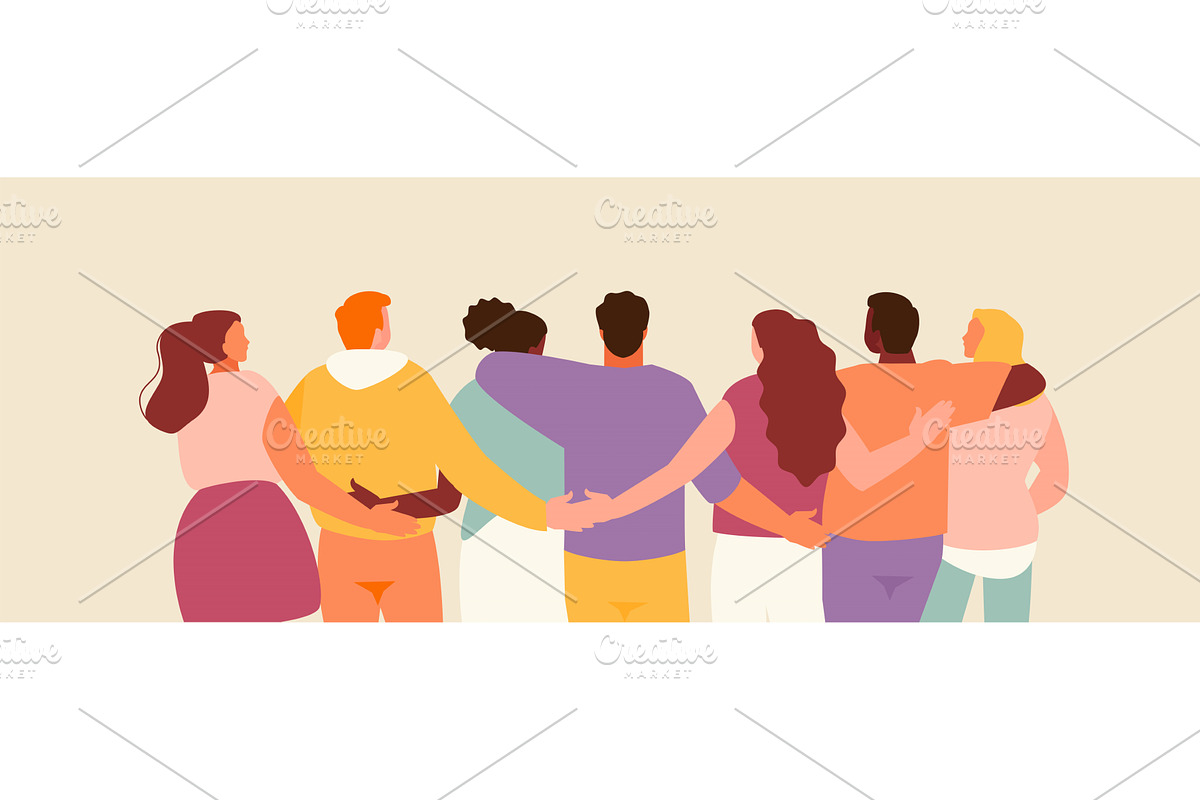 Hugging friends rear view vector, a Person Illustration by artbesouro
