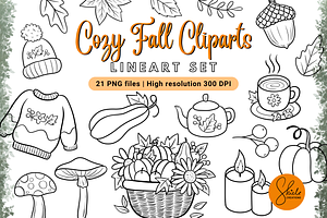 Cozy Fall Cliparts, Autumn - Lineart