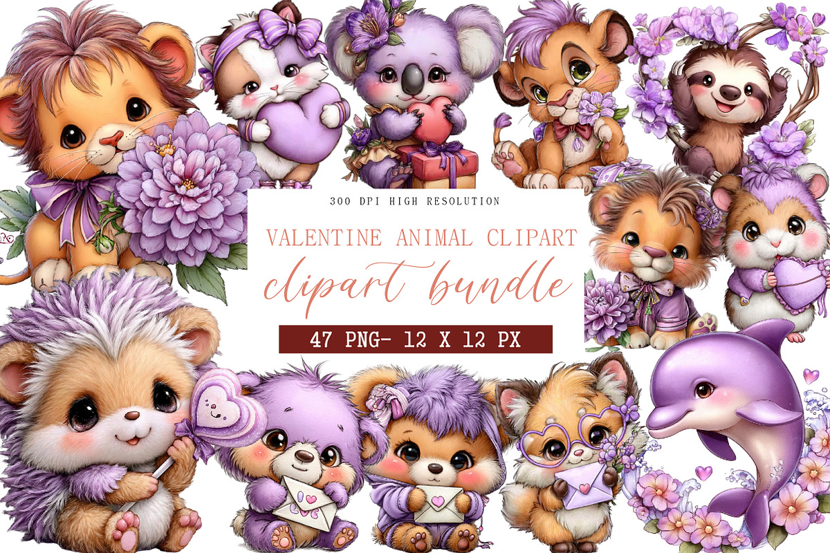 Valentine Animal Clipart, an Animal Illustration by DreamArtGraphic (Photo 1 of 4)