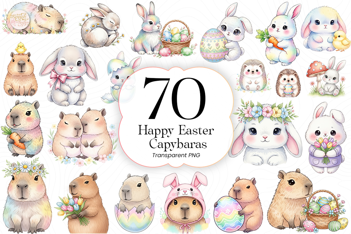 Capybara PNG Clipart, Cute Happy., an Animal Illustration by KennedyStudio (Photo 1 of 5)