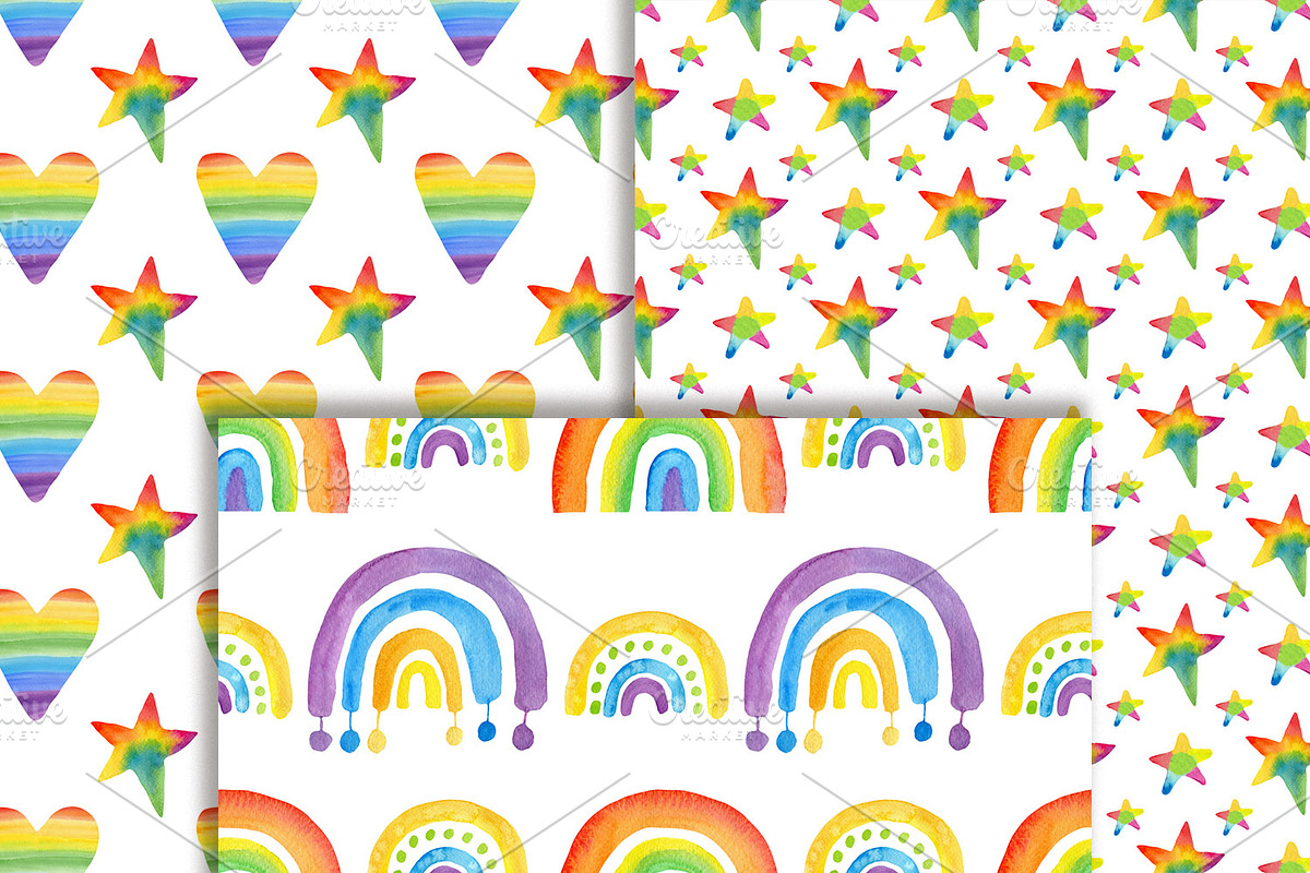 Watercolor Rainbow Clipart & Pattern, an Illustration by ArtIrisArt (Photo 5 of 22)