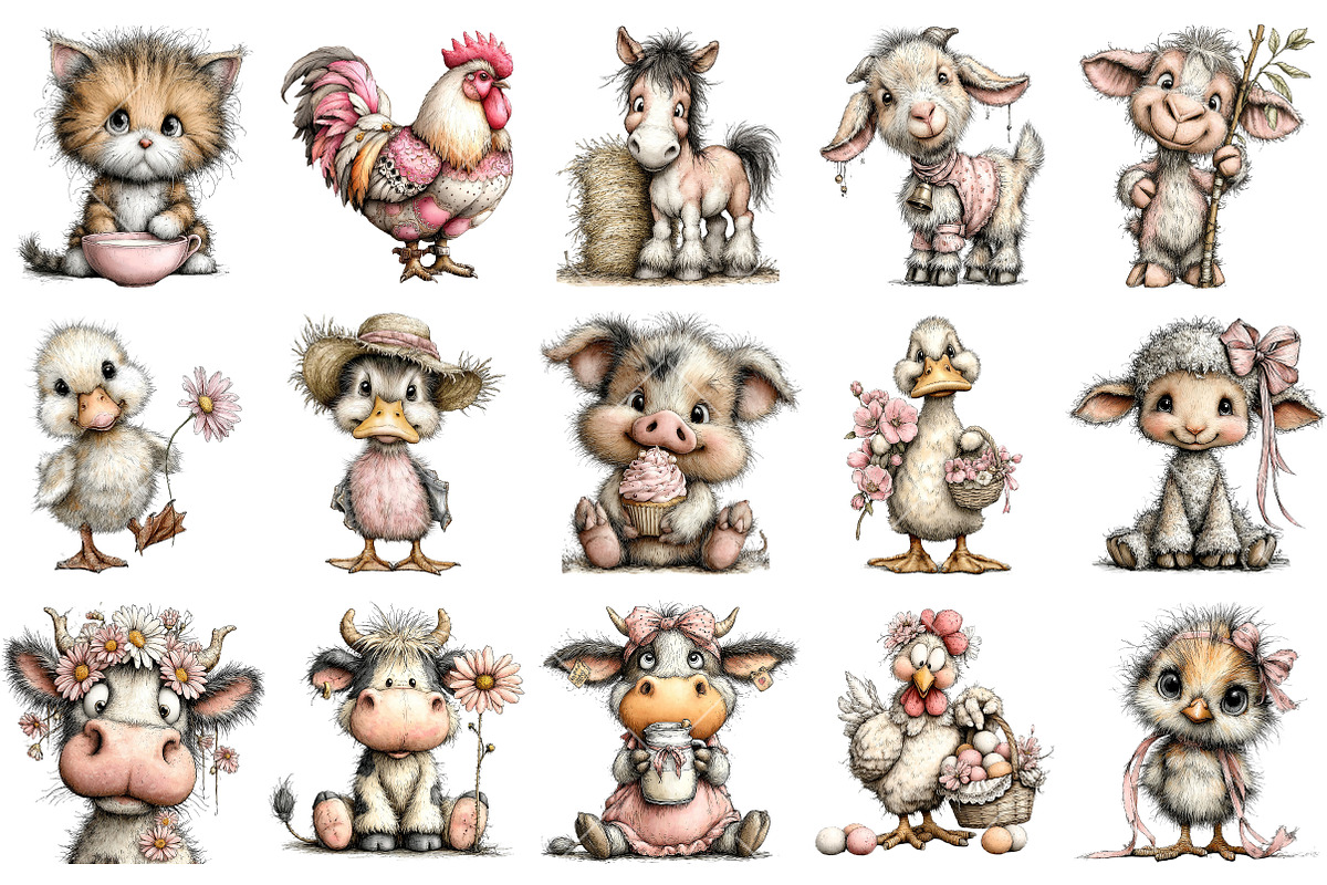 Whimsical Farm Animals Clipart, an Illustration by OK Design (Photo 2 of 6)