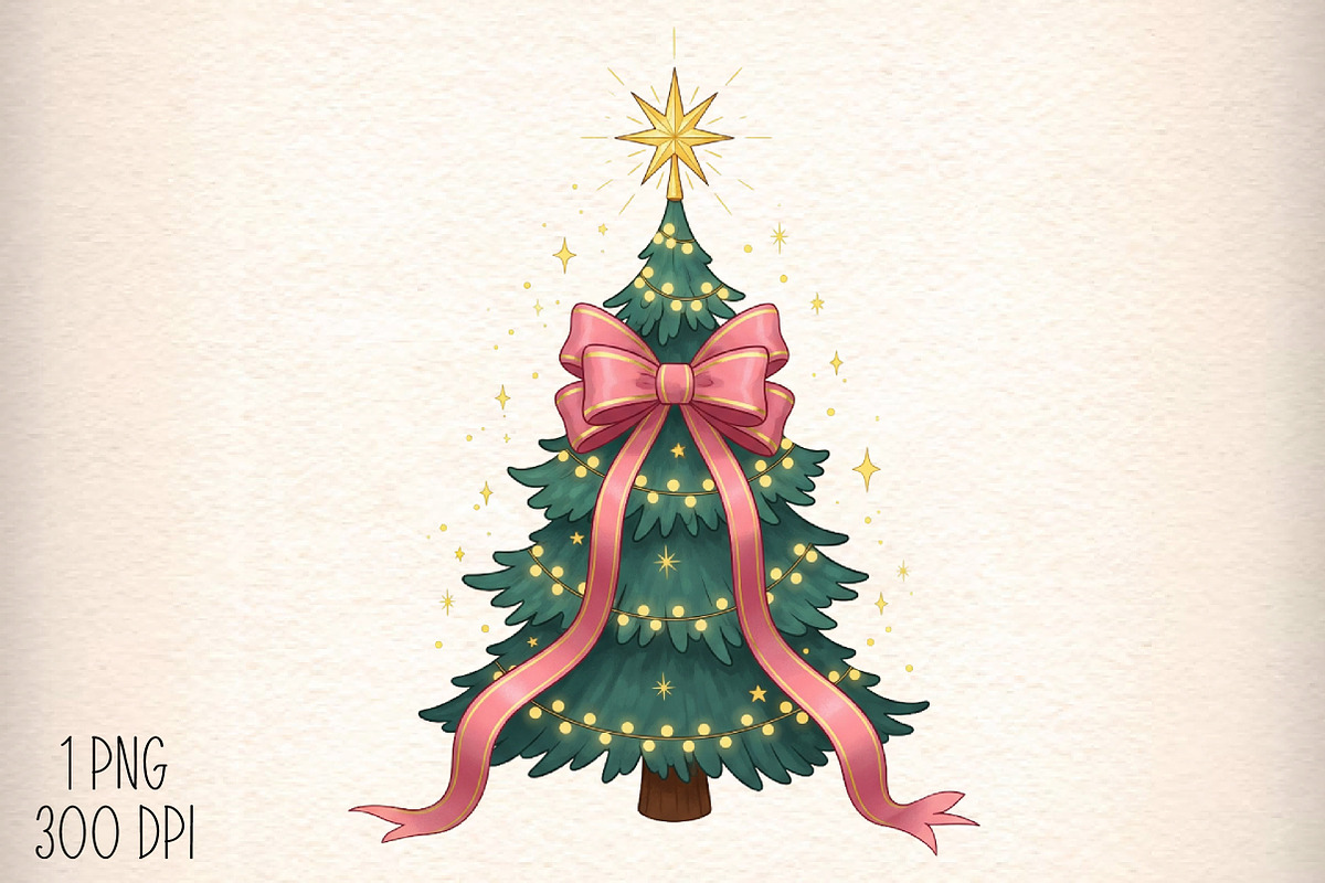Coquette Pink Bow Christmas Tree PNG, an Illustration by Daily.Designs (Photo 1 of 5)