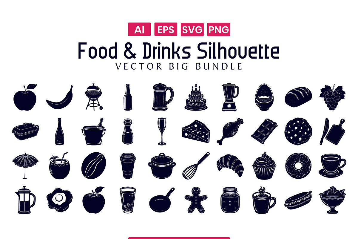 Food & Drinks Silhouette Bundle, an Illustration by Creative_View (Photo 2 of 4)