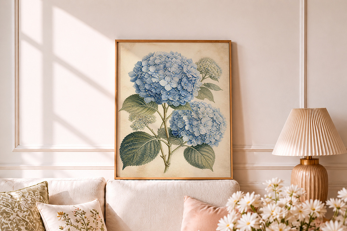 Vintage Blue Hydrangea Botanical Art, a Decorative Illustration by elfy creative (Photo 4 of 6)