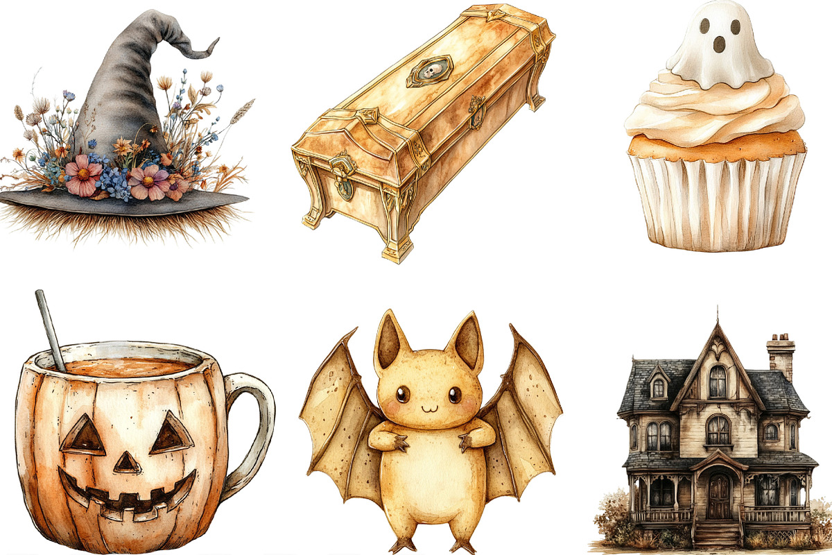 Watercolor Neutral Halloween Clipart, an Illustration by Designking (Photo 3 of 4)