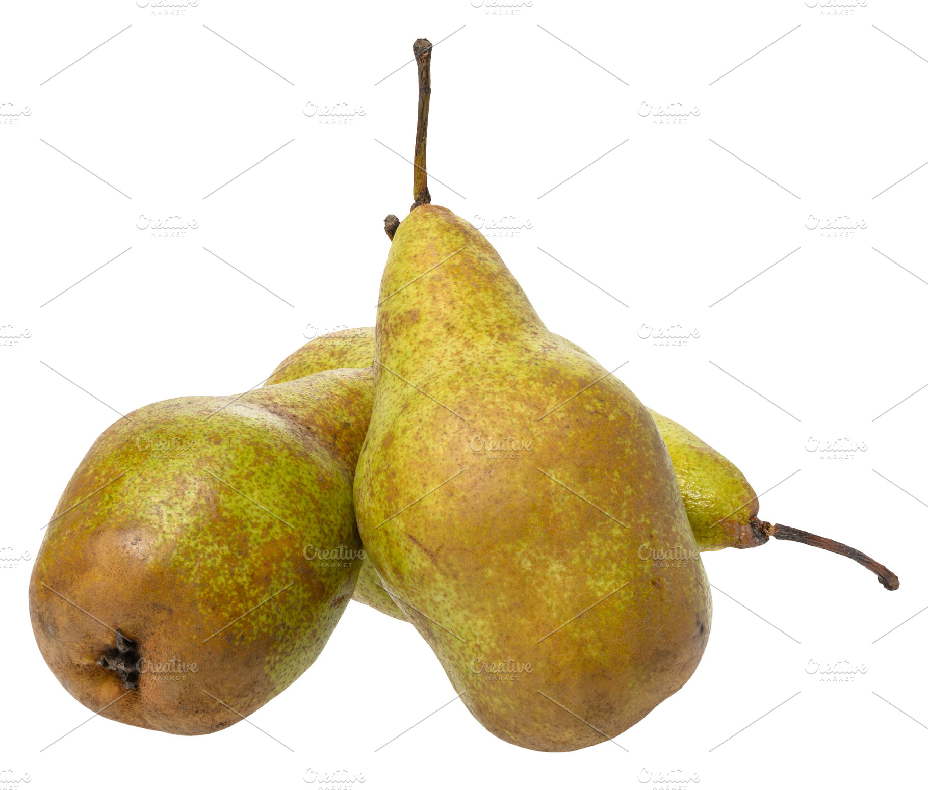 Ripe green pears on isolated background, stack, a Food & Drink Photo by ndanko