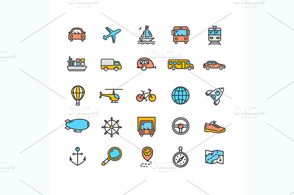 Transportation Outline Icon Set