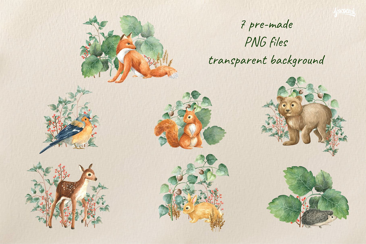 Woodland stories watercolor set, an Animal Illustration by Lososenok (Photo 7 of 12)
