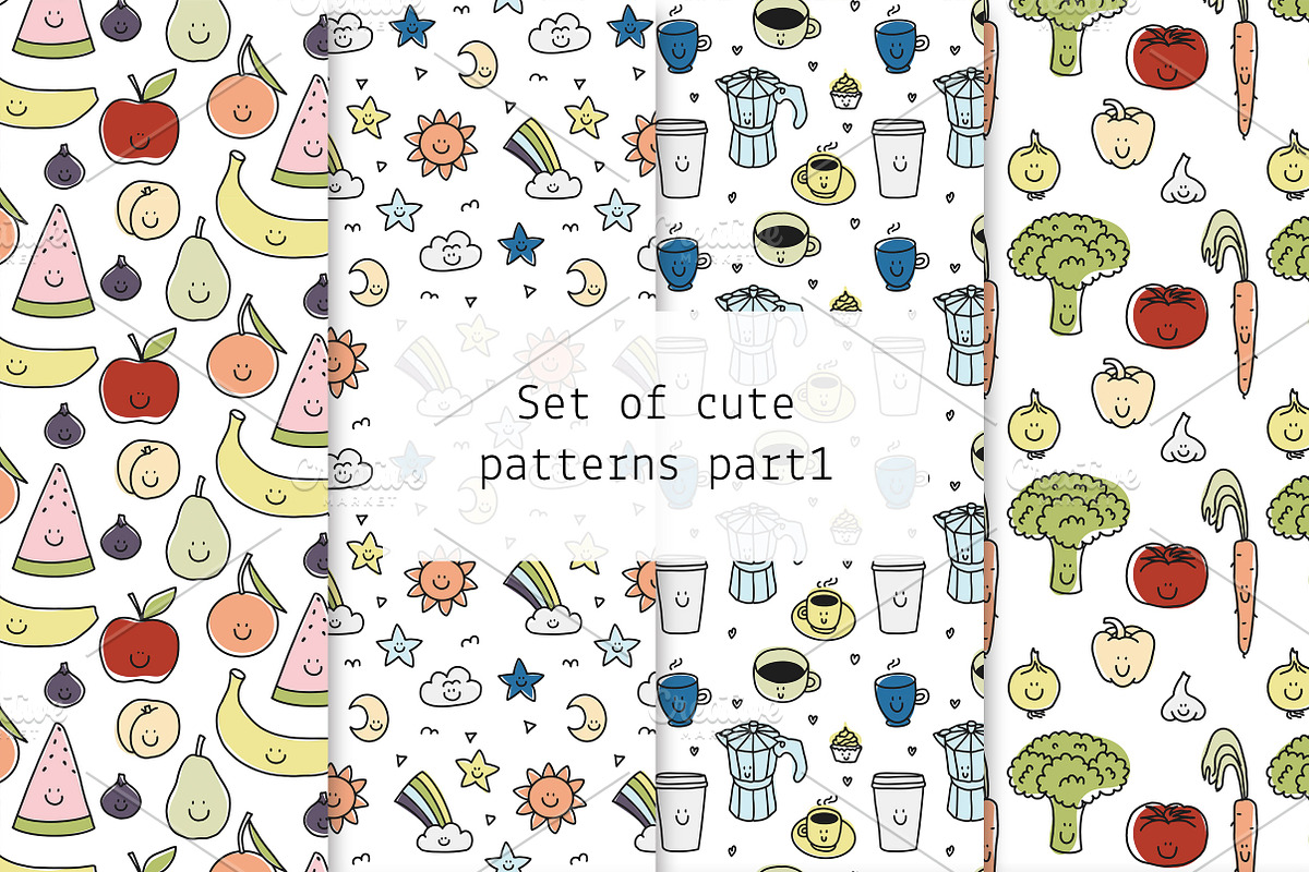 Set of cute patterns part 1, a Pattern Graphic by Lyolya Profitrolya (Photo 1 of 5)