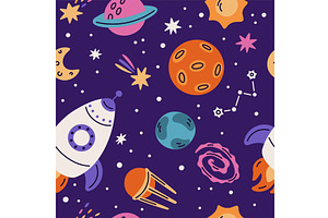 Space seamless pattern. Cartoon, a Texture Illustration by YummyBuum
