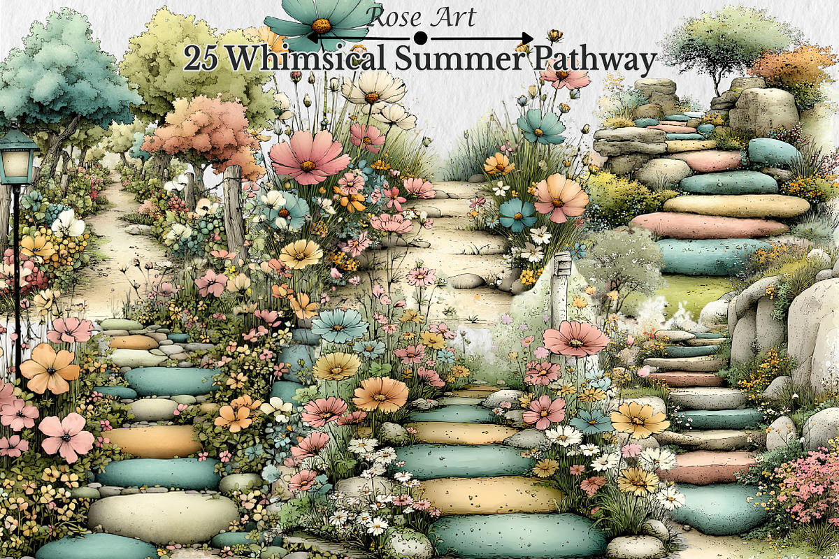 Whimsical Summer Pathway Clipart, a Seasonal Illustration by Rose Art (Photo 1 of 5)