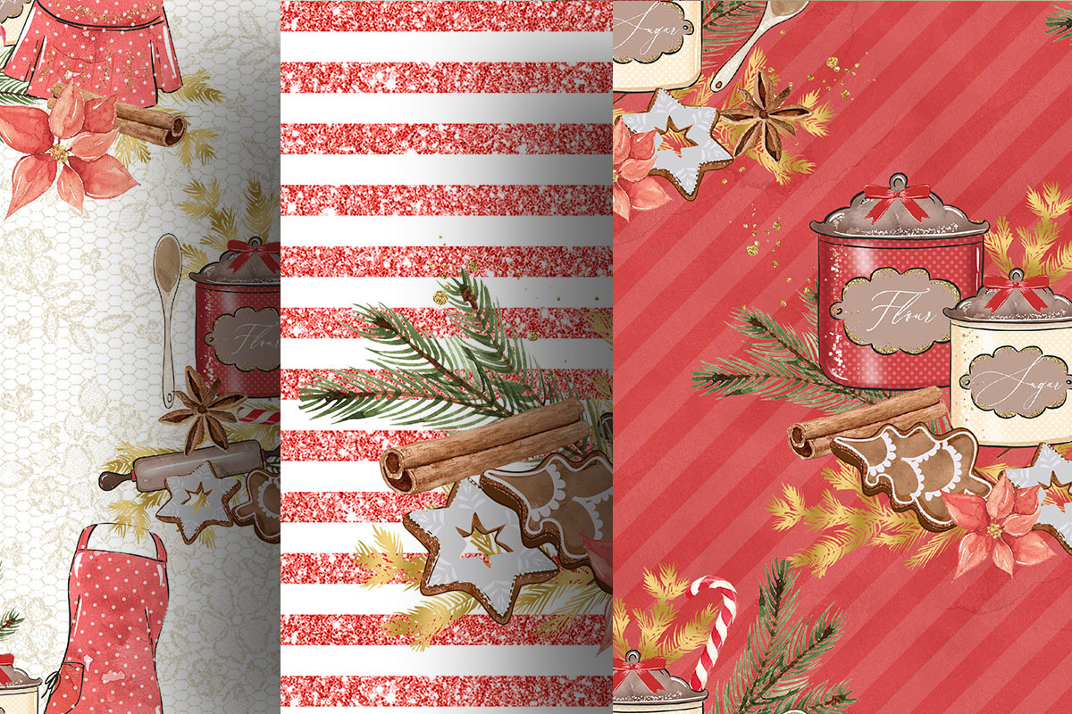 Gingerbread digital paper pack, a Pattern Graphic by designloverstudio