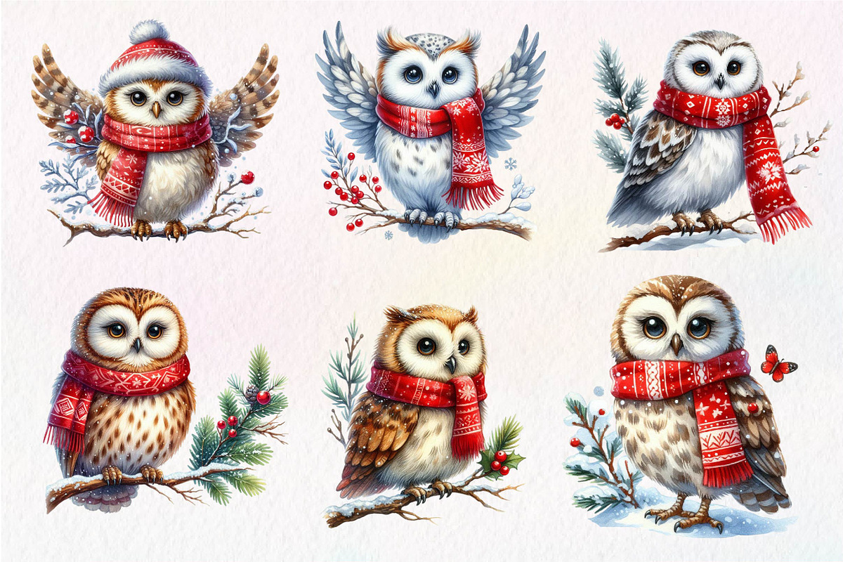 Christmas Owl Clipart PNG, an Illustration by Dream Creation (Photo 4 of 7)