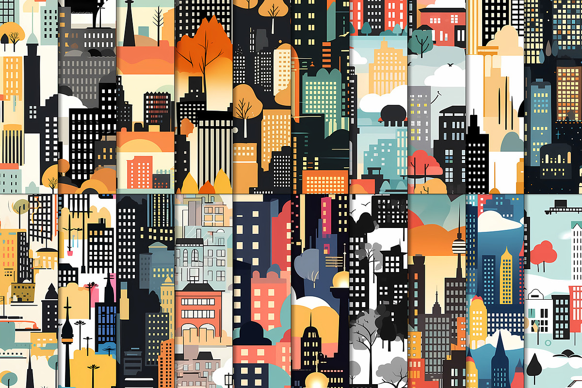 20 Seamless Cityscape Silhouettes, a Pattern Graphic by Nordic Design (Photo 4 of 9)