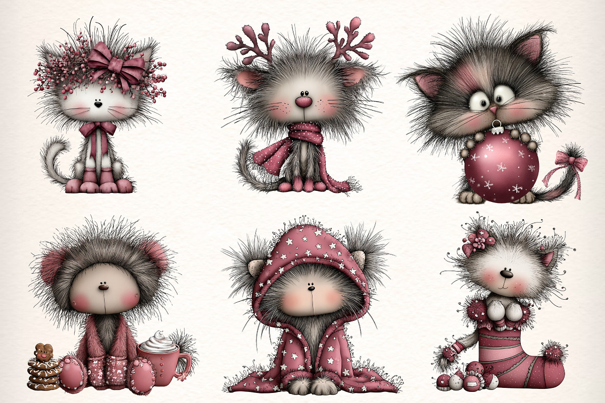 Whimsical Christmas Fluffy Cats, an Illustration by Dream Creation (Photo 2 of 7)
