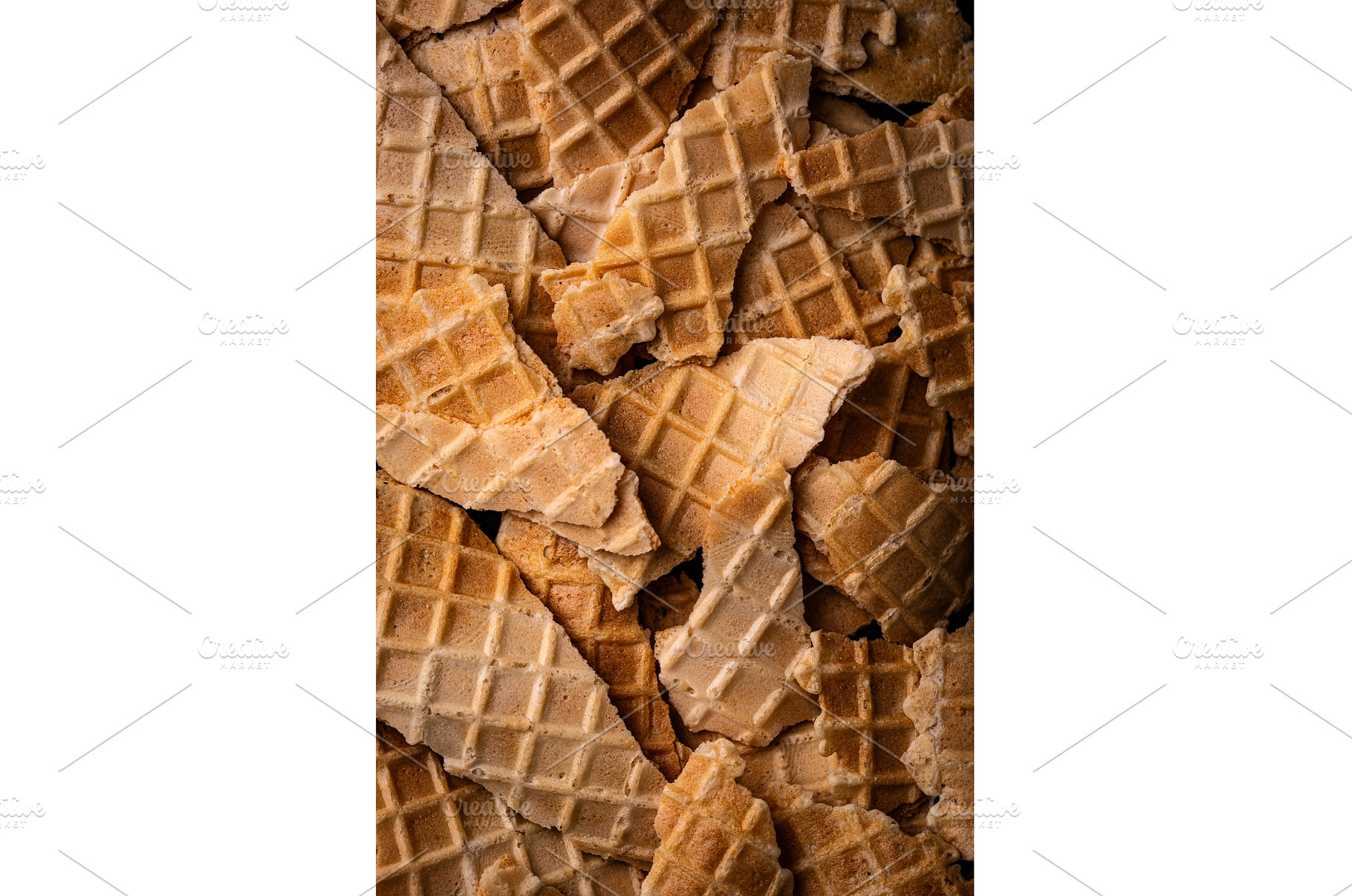 Broken waffle cones background, a Food & Drink Photo by Yulia Furman