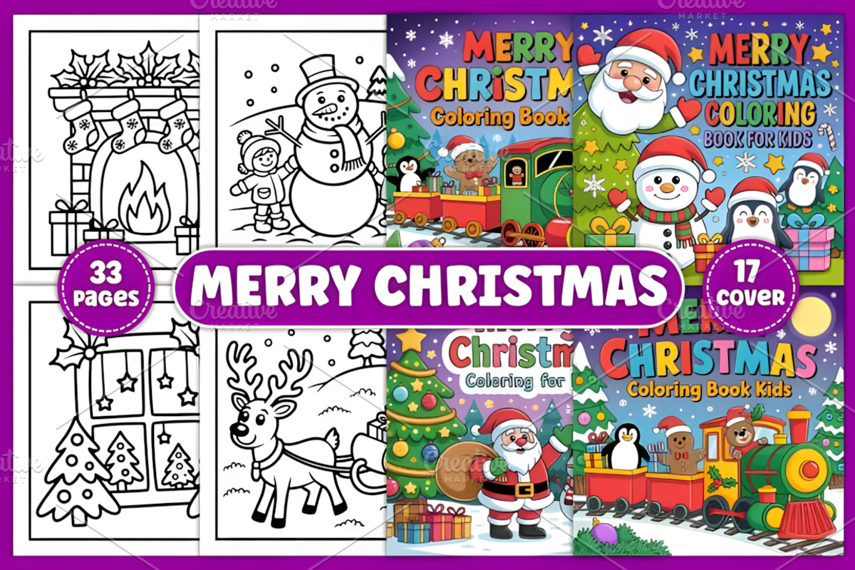 Merry Christmas Coloring Pages KDP, a Seasonal Illustration by Coco Bloom (Photo 1 of 4)