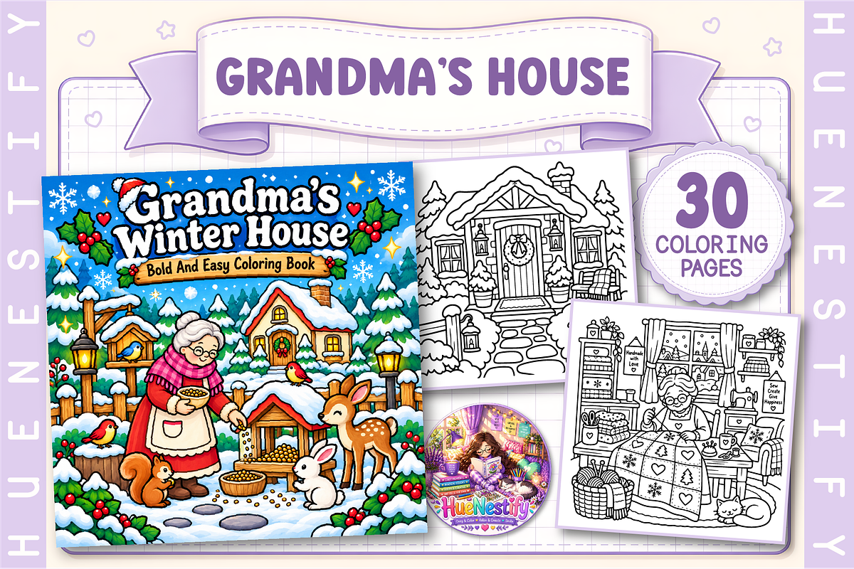 Grandma’s Winter House Coloring Book, a Seasonal Illustration by HueNestify (Photo 1 of 4)