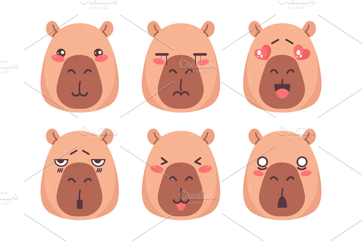 Cute Capybara Character Emoji Set, an Emoji Icon by PsychocheArt (Photo 2 of 3)