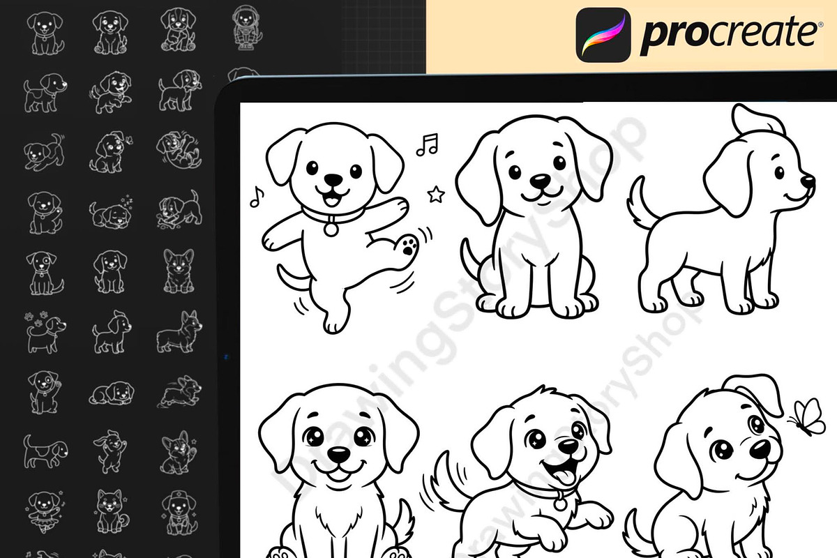 140 Procreate Dog Doodle Stamps, a Brush Add-On by DrawingStoryShop (Photo 2 of 6)