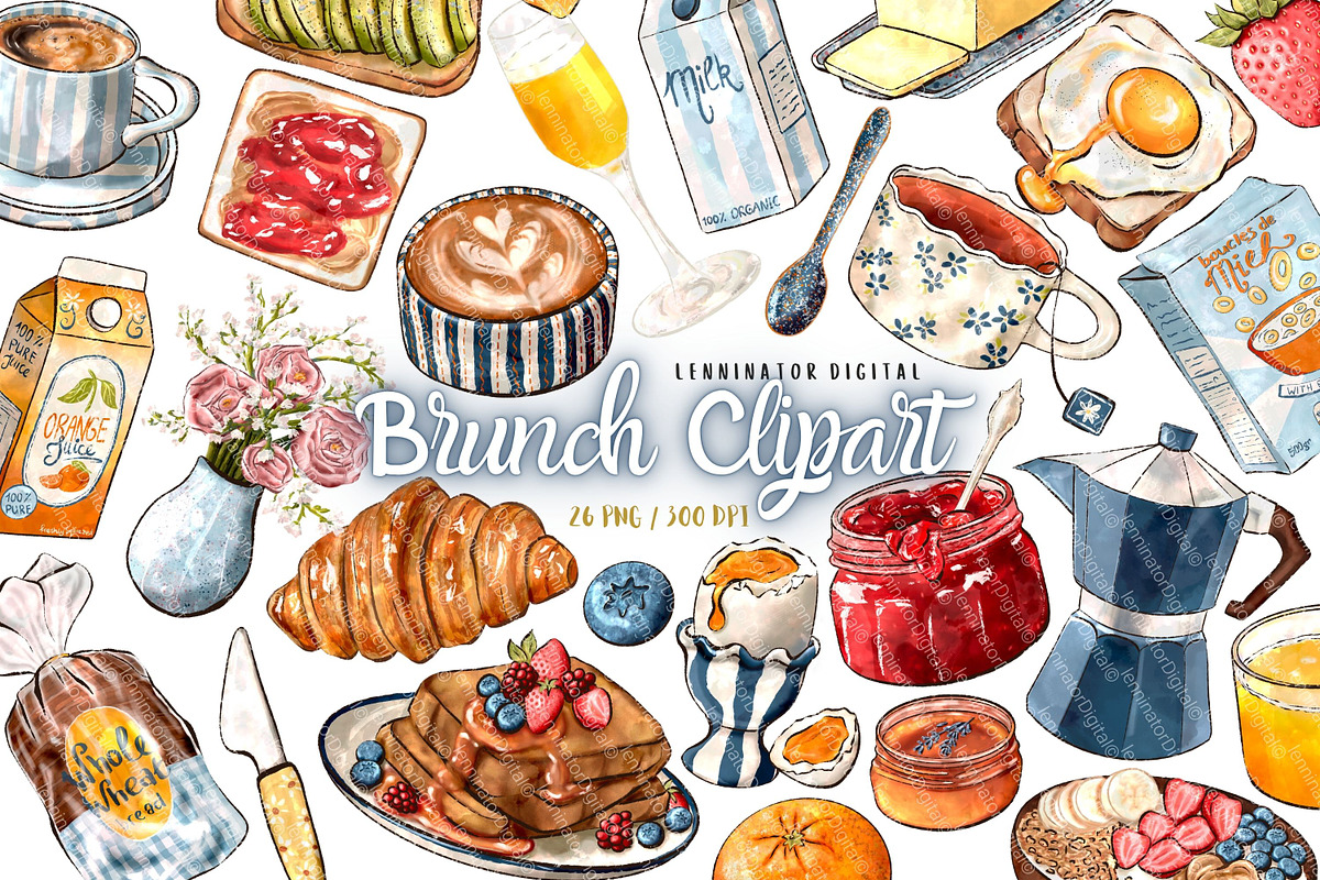 Brunch Clipart - Hand Drawn PNG, a Food Illustration by Lenninator Digital (Photo 1 of 6)