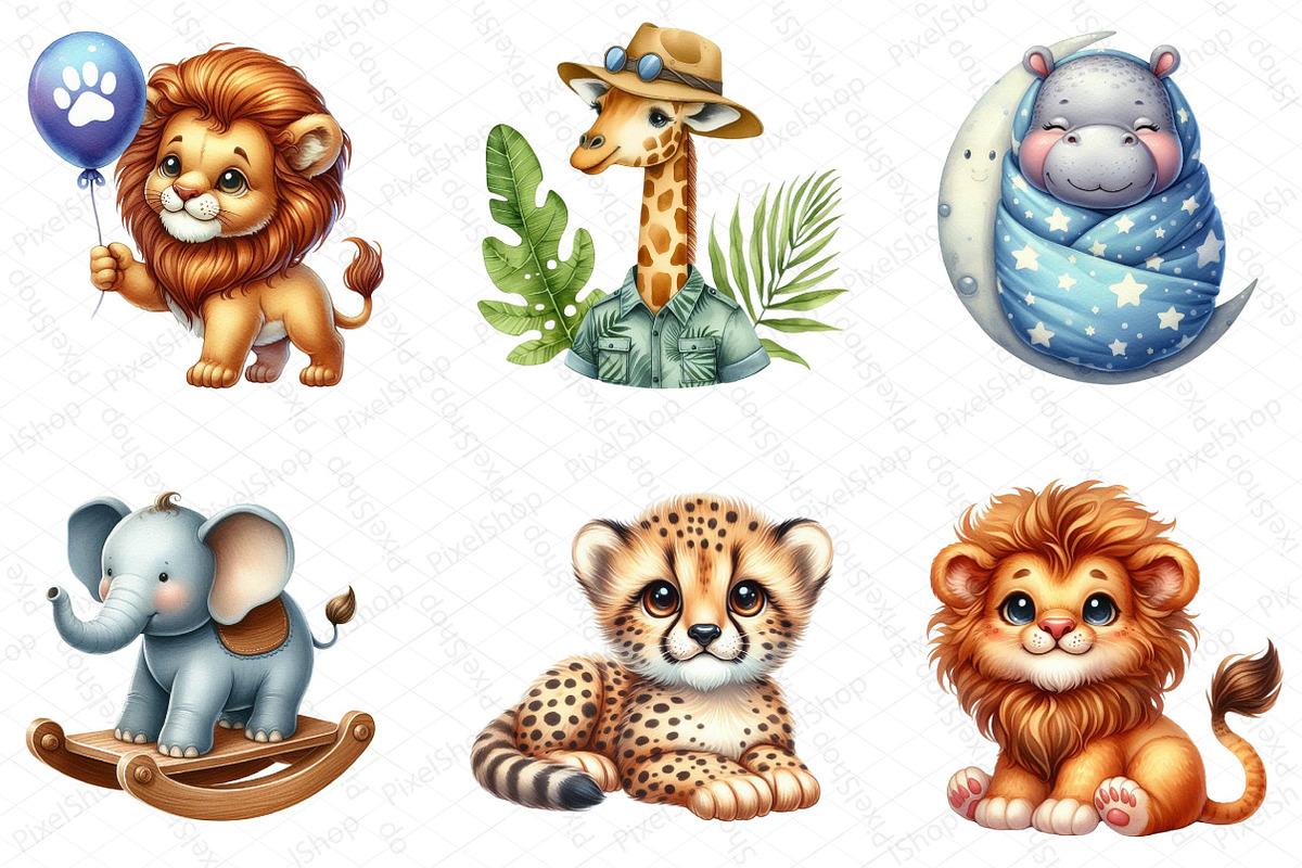 Safari Animals Watercolor Clipart, an Illustration by DreamPrint404 (Photo 2 of 5)