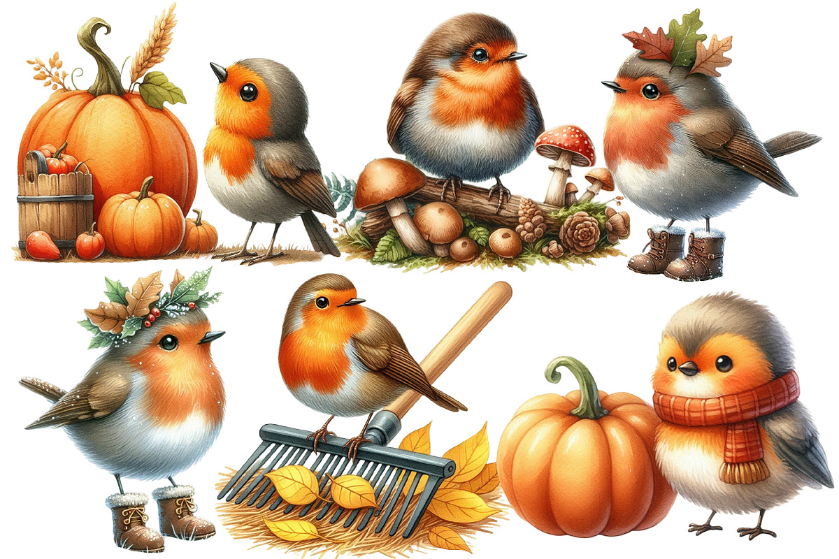 Autumn Robin Bird clipart, an Illustration by Designworld (Photo 4 of 7)