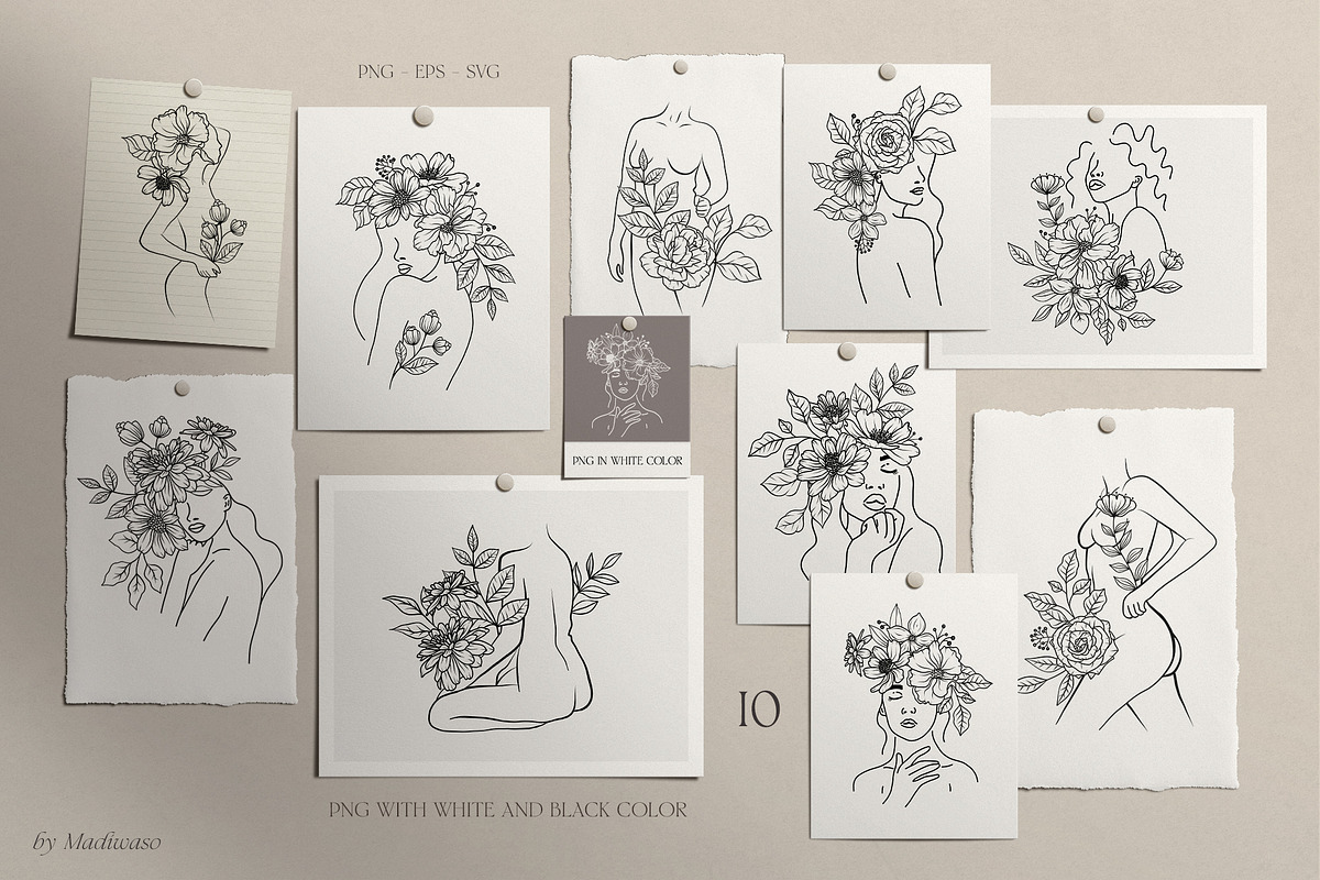 Woman body & flowers - line art set, a Person Illustration by Madiwaso (Photo 6 of 9)