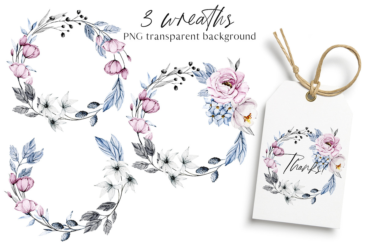 SALE! Watercolor pink & blue flowers, an Illustration by Larisa Maslova (Photo 4 of 11)
