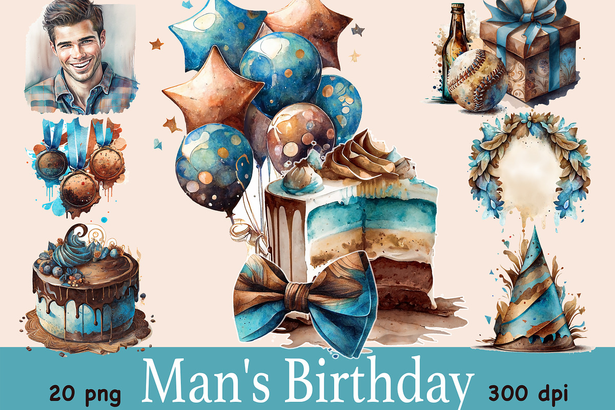 Mans Birthday Clipart, a Person Illustration by GlamArtZhanna (Photo 1 of 5)
