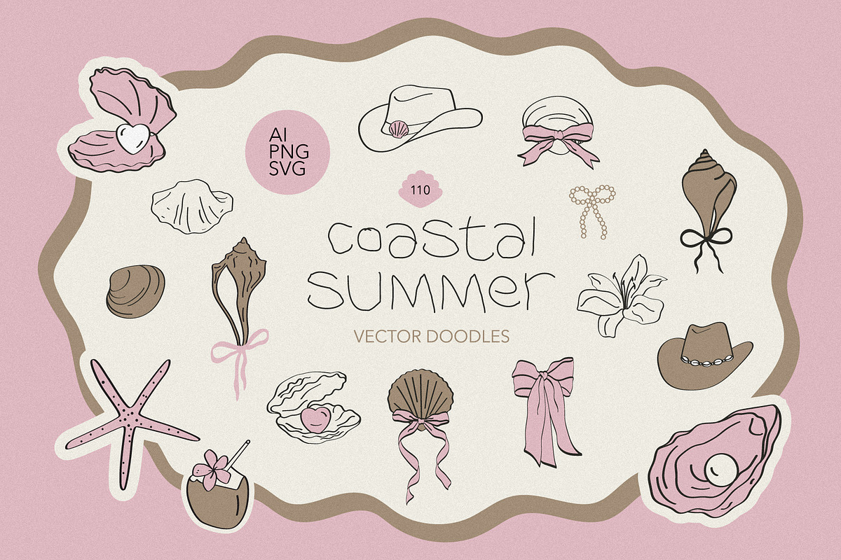 Coastal Summer Vector Doodles, a Seasonal Illustration by yabluko_draws (Photo 1 of 7)