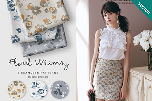 Floral whimsy seamless pattern set