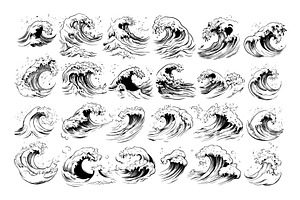 Ocean waves black ink sketch vector, an Animal Illustration by Onyx