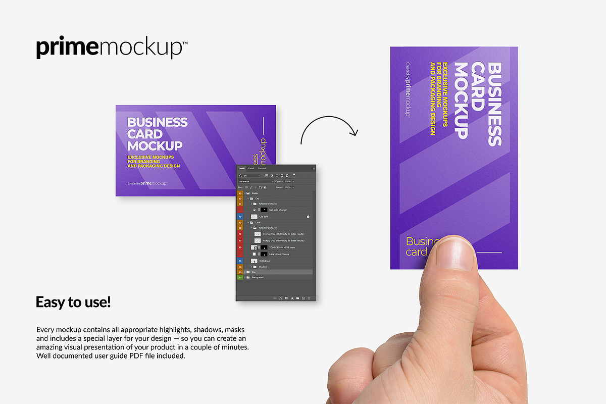 Business Card in a hand Mockup, a Print Template by PrimeMockup (Photo 2 of 12)