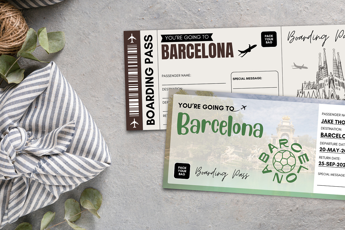 Barcelona Trip Reveal Gift Ticket, a Templates & Theme by Snapybiz (Photo 7 of 10)