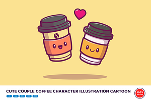 Cute Couple Coffee Character Cartoon