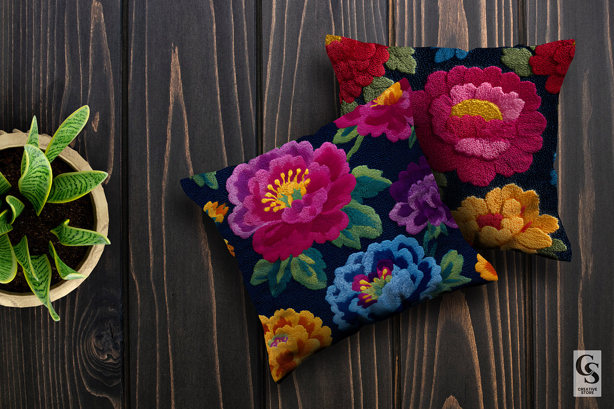 Colorful Mexican Flowers Embroidery, a Pattern Graphic by Creative Store (Photo 3 of 5)