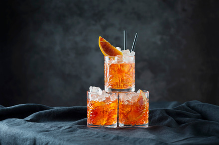 Italian traditional cocktail Aperol Spritz with orange, a Food & Drink Photo by oxana.denezhkina